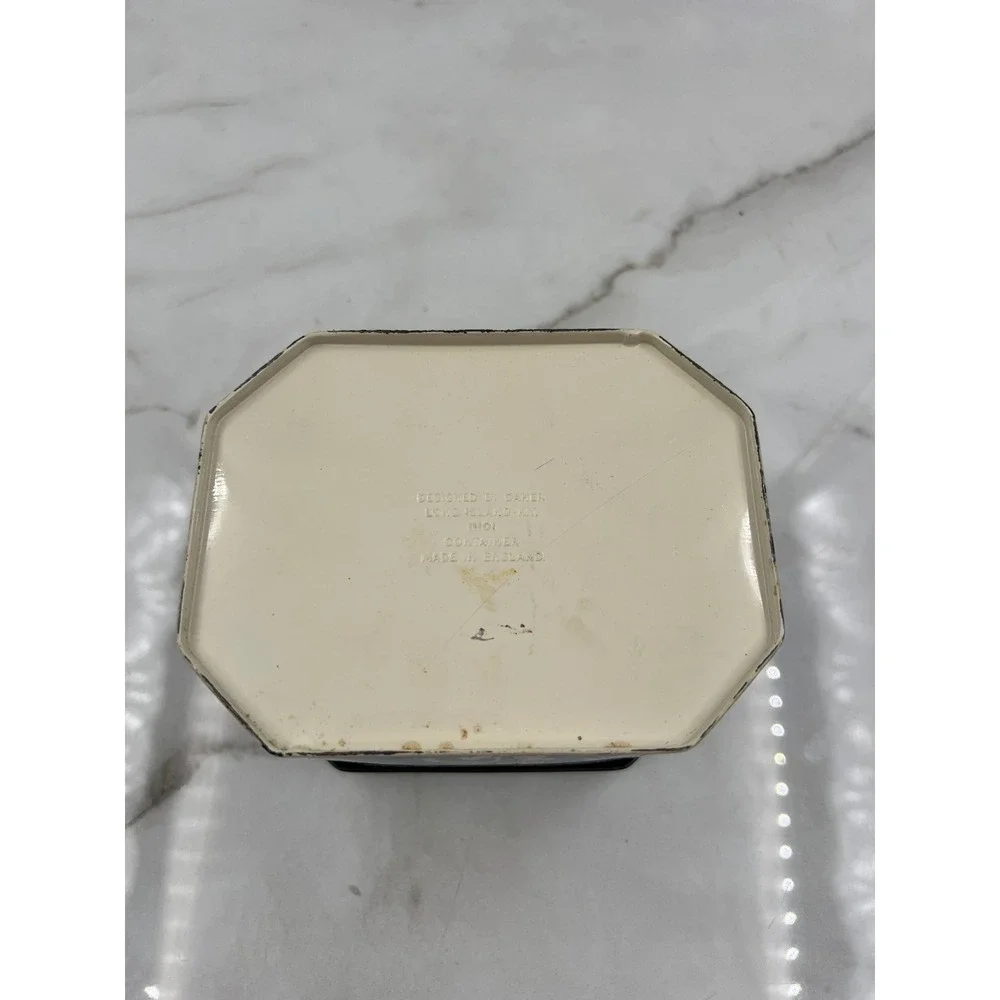 Vintage Daher Tin Container Blue Crackle White Floral Cherry Blossom England